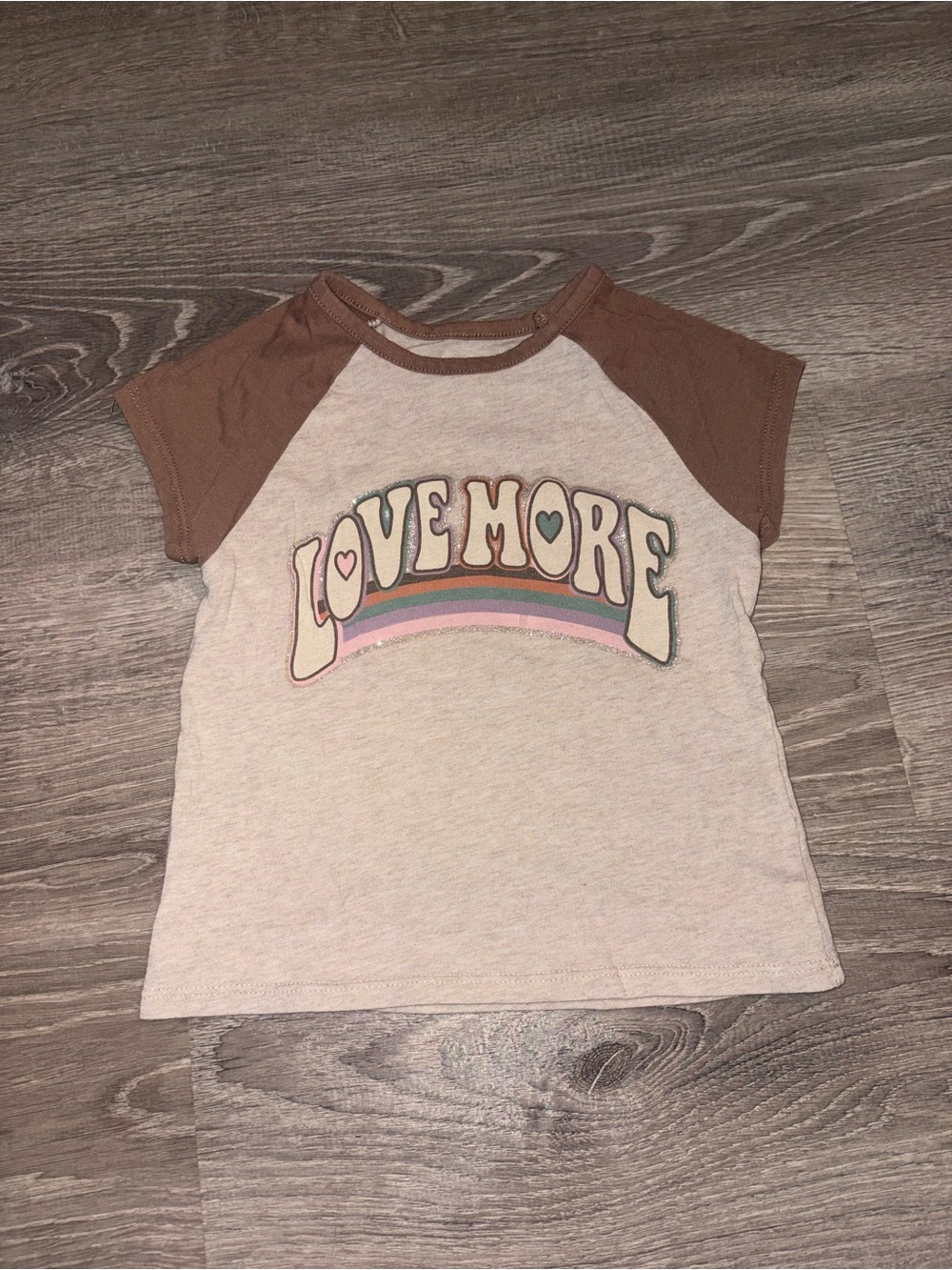 Garanimals Brown Sleeve Raglan Tee with Rainbow 'LOVEMORE' Graphic